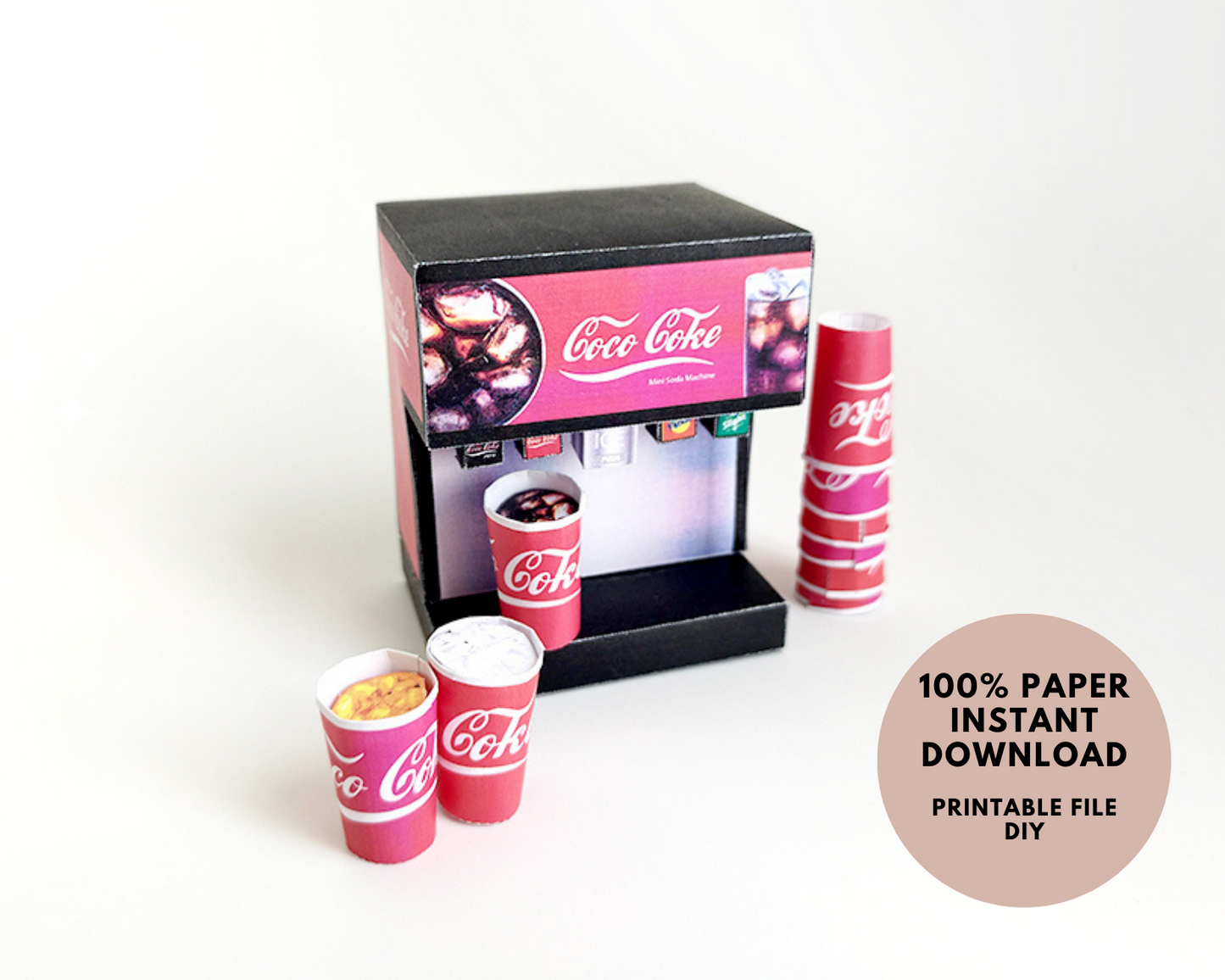 1:6 DIY printable Soda machine pop machine fastfood drink Miniature Furniture Coke Cup  Easy Fun Hobby