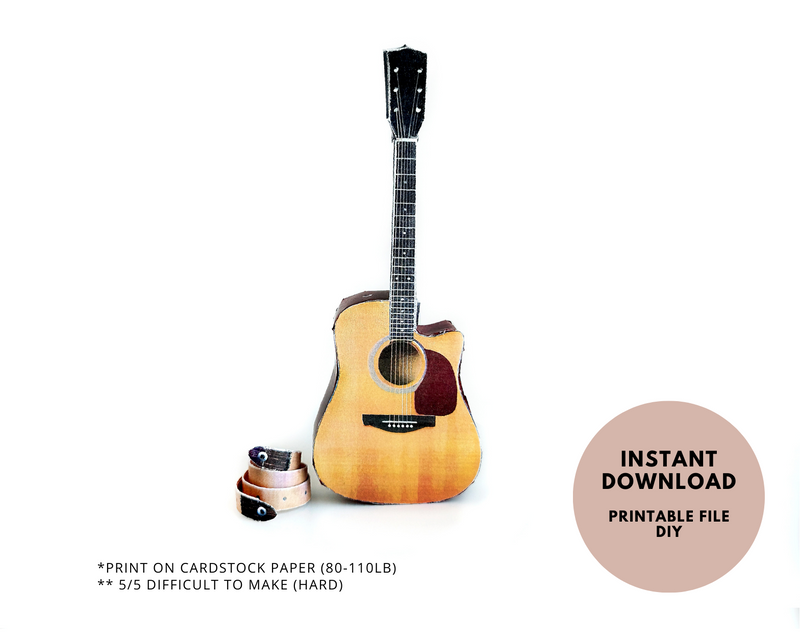 1:6 Mini Acoustic Guitar, DIY Dollhouse Miniature (PDF Pattern)
