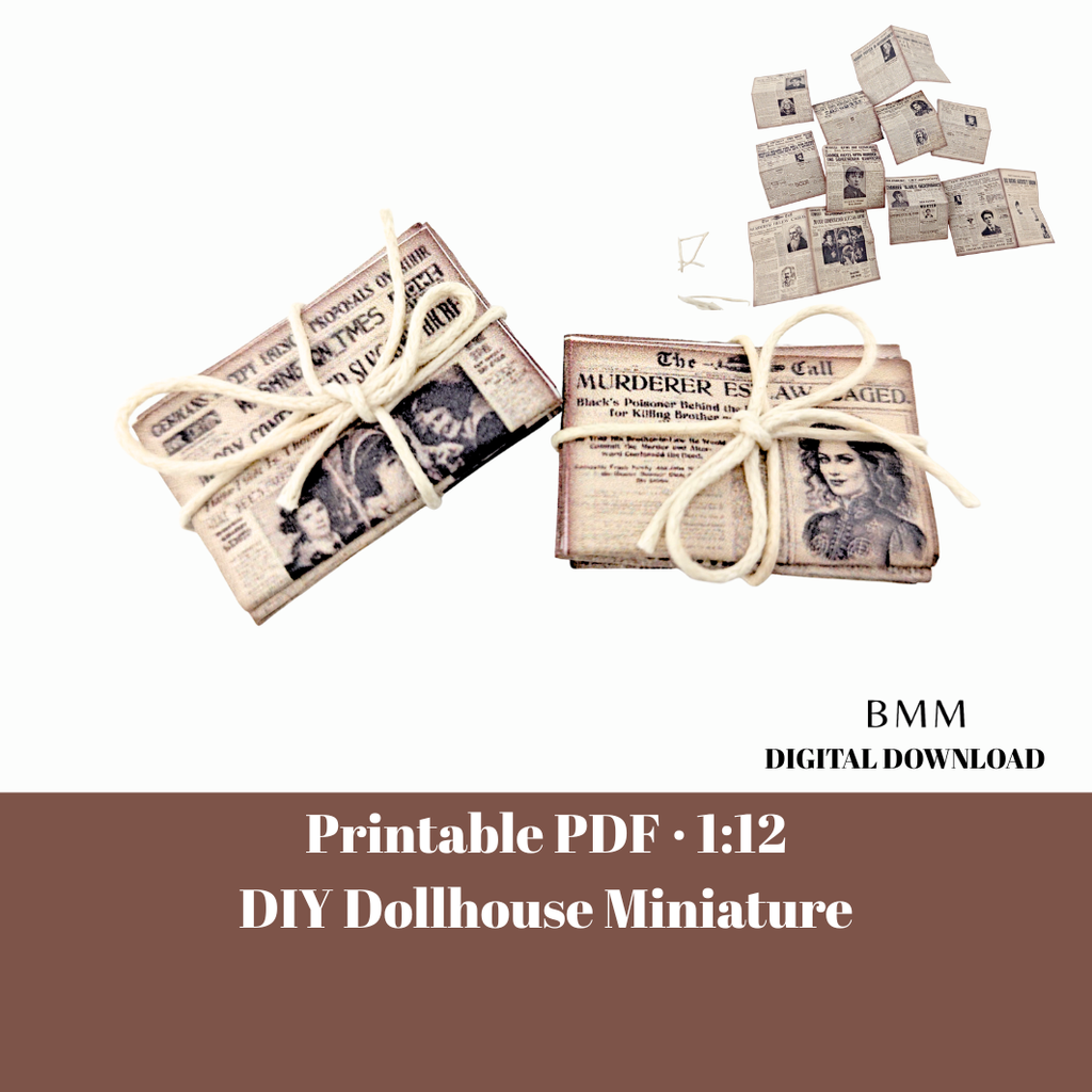 1:12 Wizard Newspaper Miniature — 28 Printable Pages for Realistic Dollhouse Home or Study Decoration