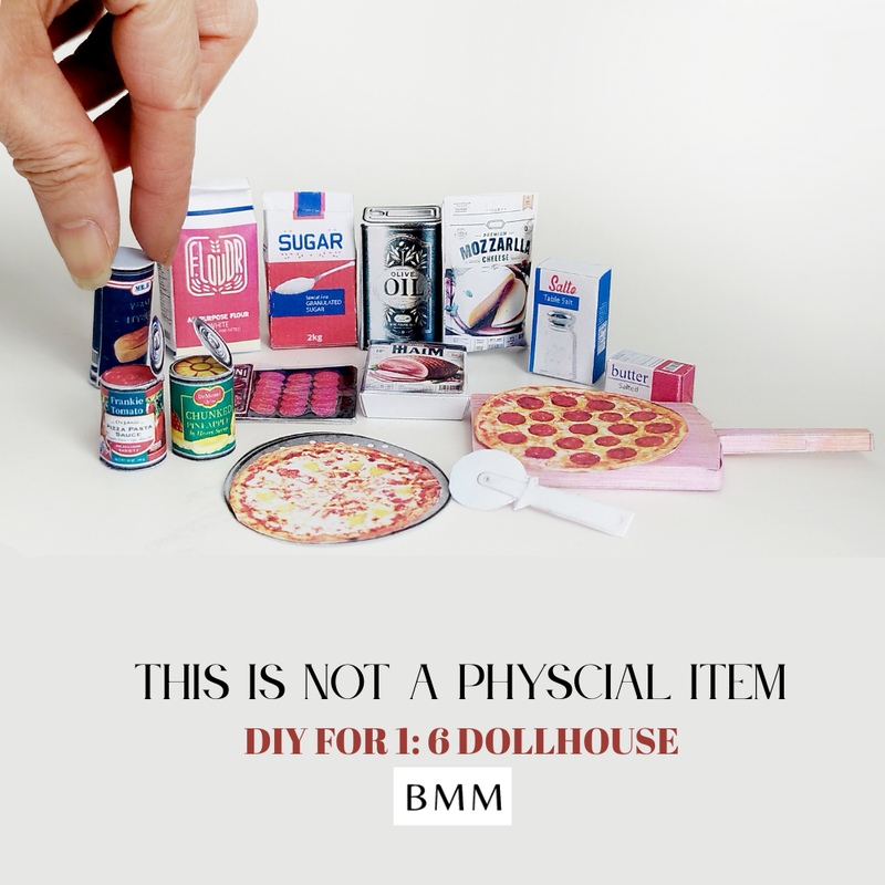 1:6 Miniature Pizza Set – Printable DIY Dollhouse Food (Digital Download)