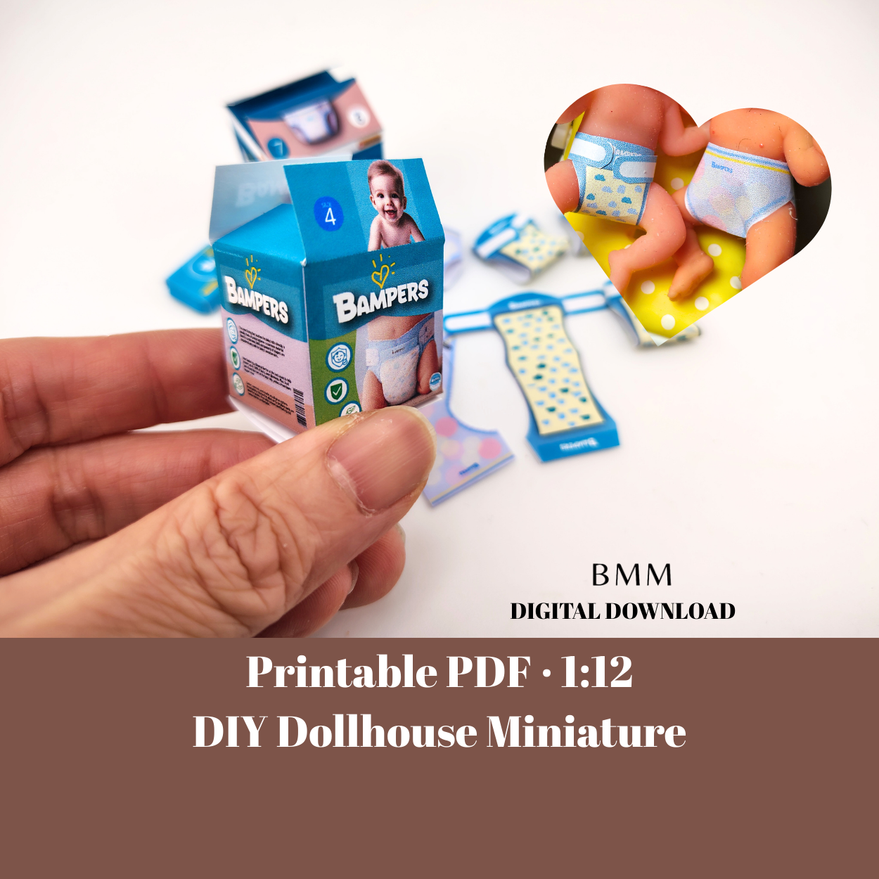 This 1:12 Baby Care Set includes printable diapers and baby wipes, designed for newborn and fit for Zuru Baby, infant, and baby dollhouse scenes. Perfect for nurseries, bedrooms, daycare setups, or caring role-play moments, this set adds warmth and realism to your miniature world.