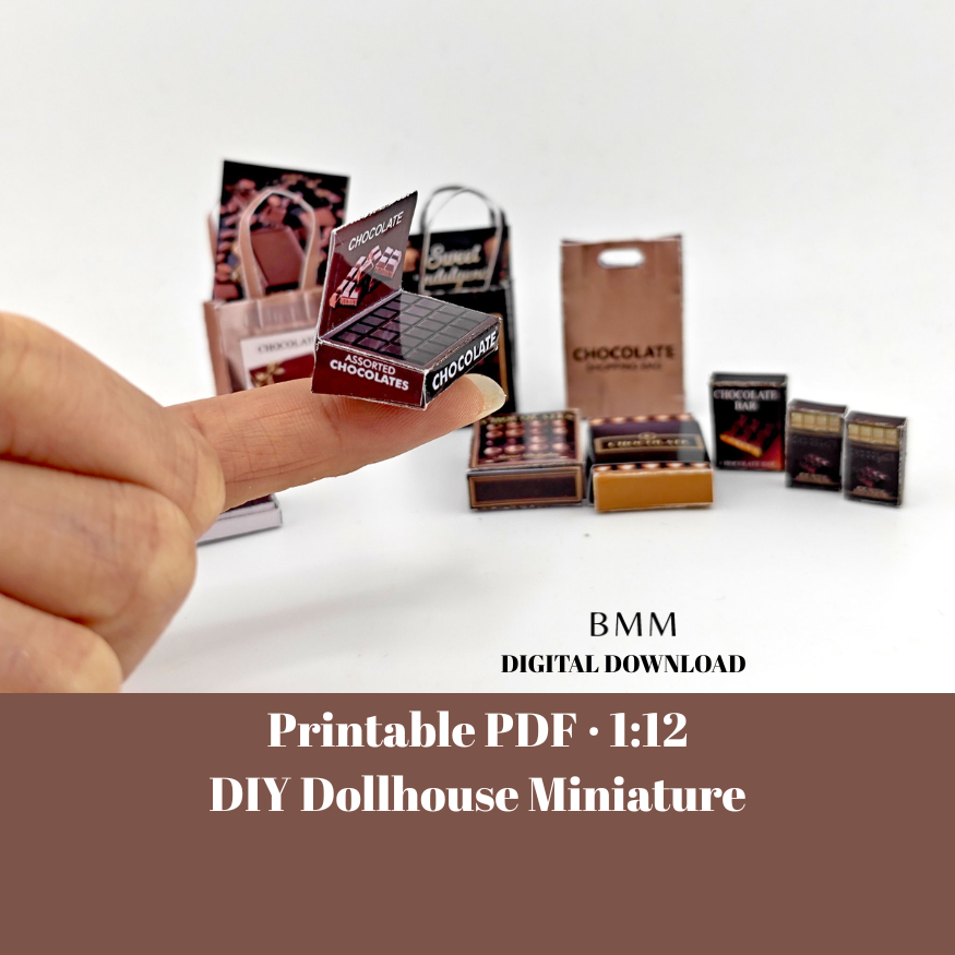 11 Miniature Chocolate Wrappers, 1:12 Scale Dollhouse Food (Digital Download)