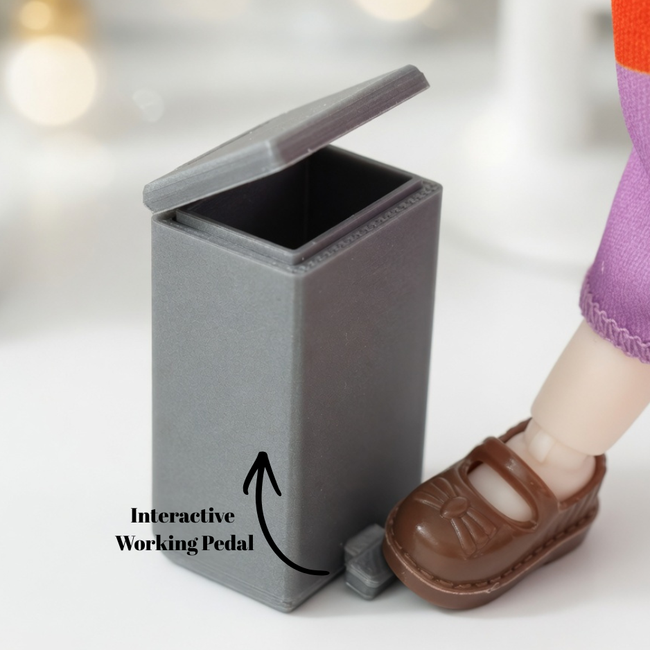 1:12 Scale Miniature Trash Can, Interactive Working Pedal, Dollhouse Kitchen Accessory (Physcial Product)