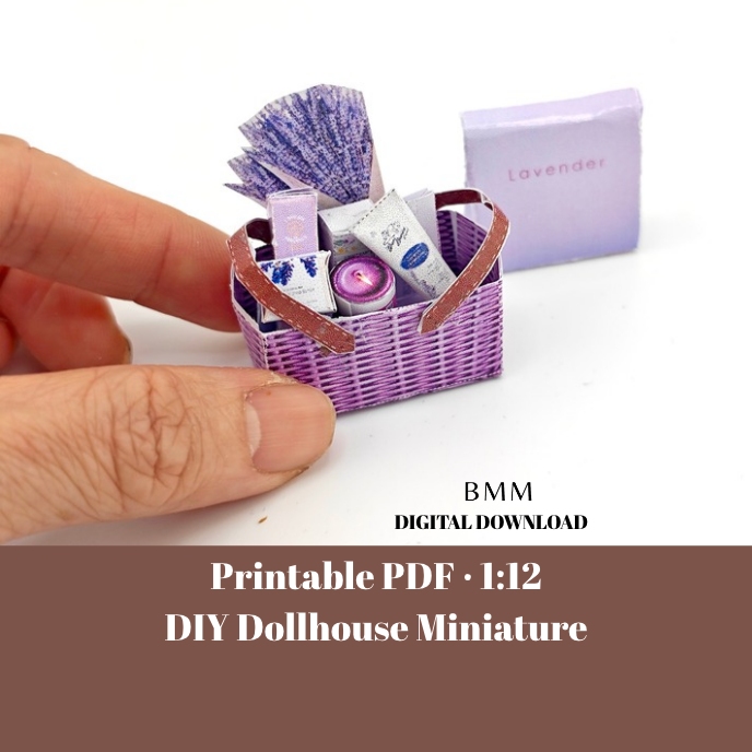 1:12 scale, 11 items Lavender gift basket, gift box hamper