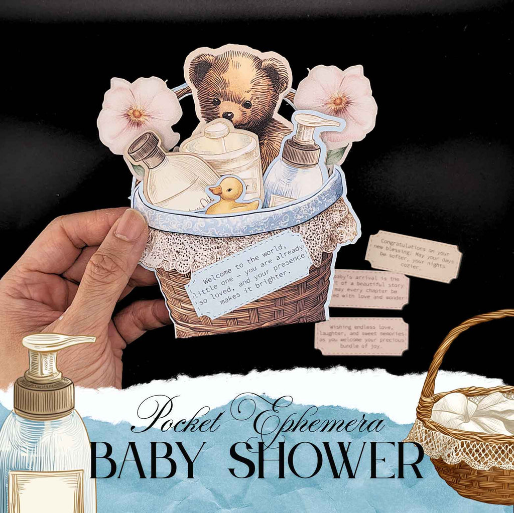 Baby Shower Basket Pocket Card — DIY Double-Sided Printable Folding Card for Newborn Celebration (Digital Download)