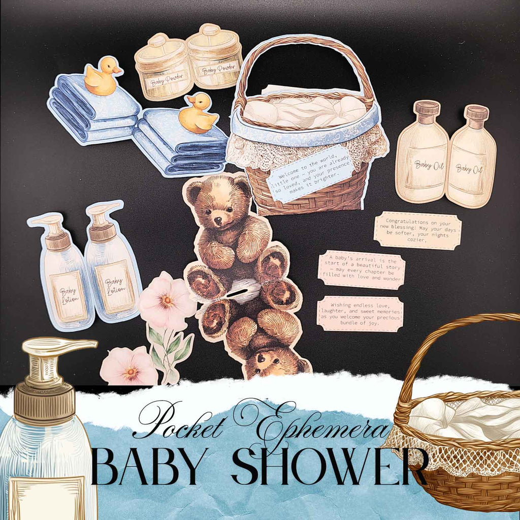 Baby Shower Basket Pocket Card — DIY Double-Sided Printable Folding Card for Newborn Celebration (Digital Download)