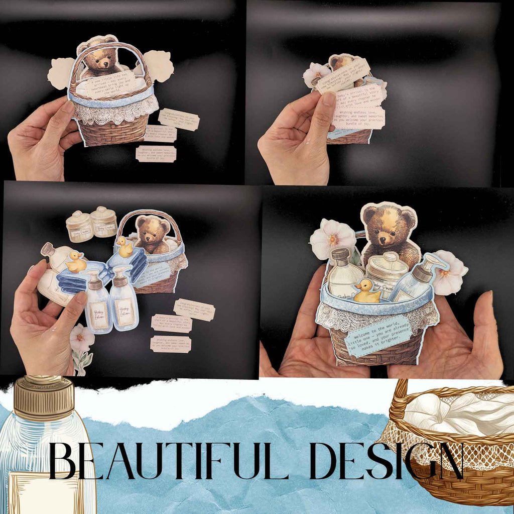 Baby Shower Basket Pocket Card — DIY Double-Sided Printable Folding Card for Newborn Celebration (Digital Download)