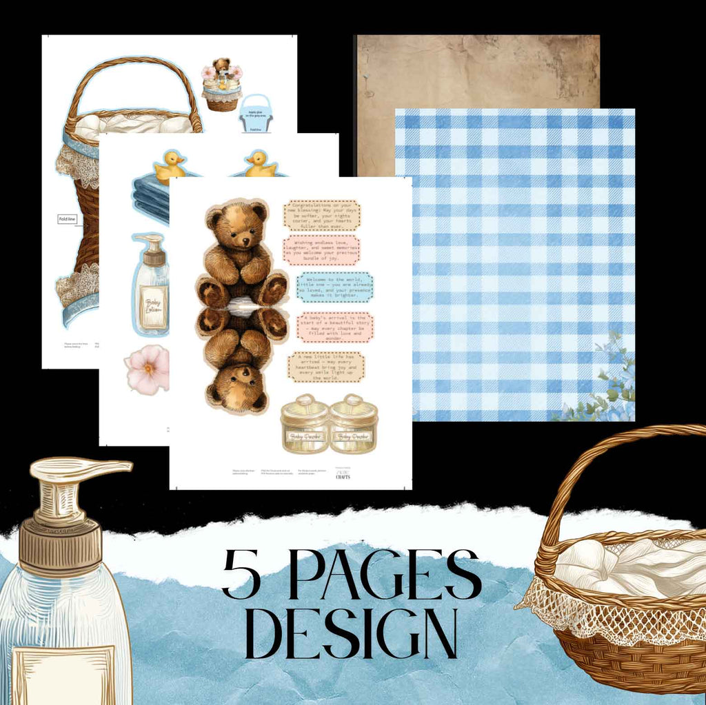 Baby Shower Basket Pocket Card — DIY Double-Sided Printable Folding Card for Newborn Celebration (Digital Download)
