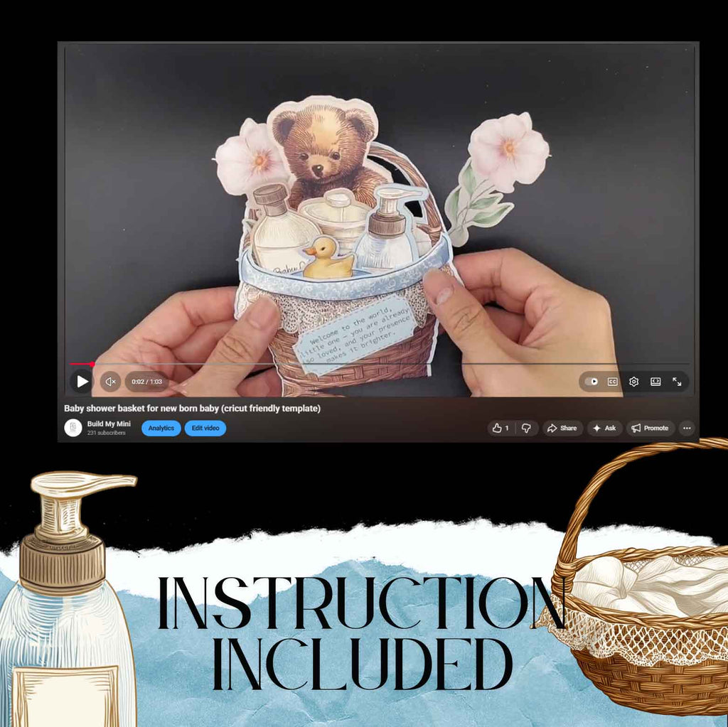 Baby Shower Basket Pocket Card — DIY Double-Sided Printable Folding Card for Newborn Celebration (Digital Download)