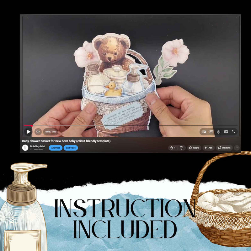 Baby Shower Basket Pocket Card — DIY Double-Sided Printable Folding Card for Newborn Celebration (Digital Download)
