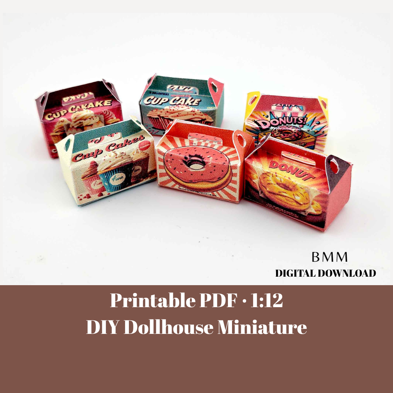 Baking Donut box and Cup Cake box, 6 styles colorful diorama  for 1:12 Dollhouse accessories and food perfect decoration
