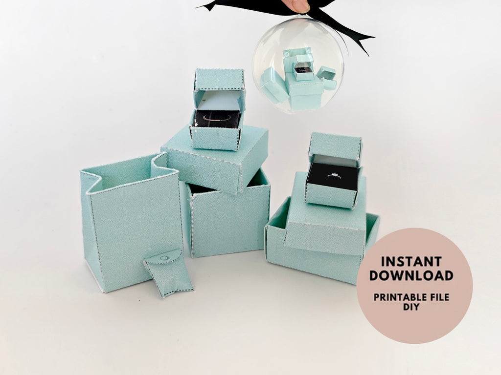 1:6 Sea Blue jewelry boxes and bags, for dollhouse and department store, 6 items, necklace, ring, engage, marry, yearly ornament