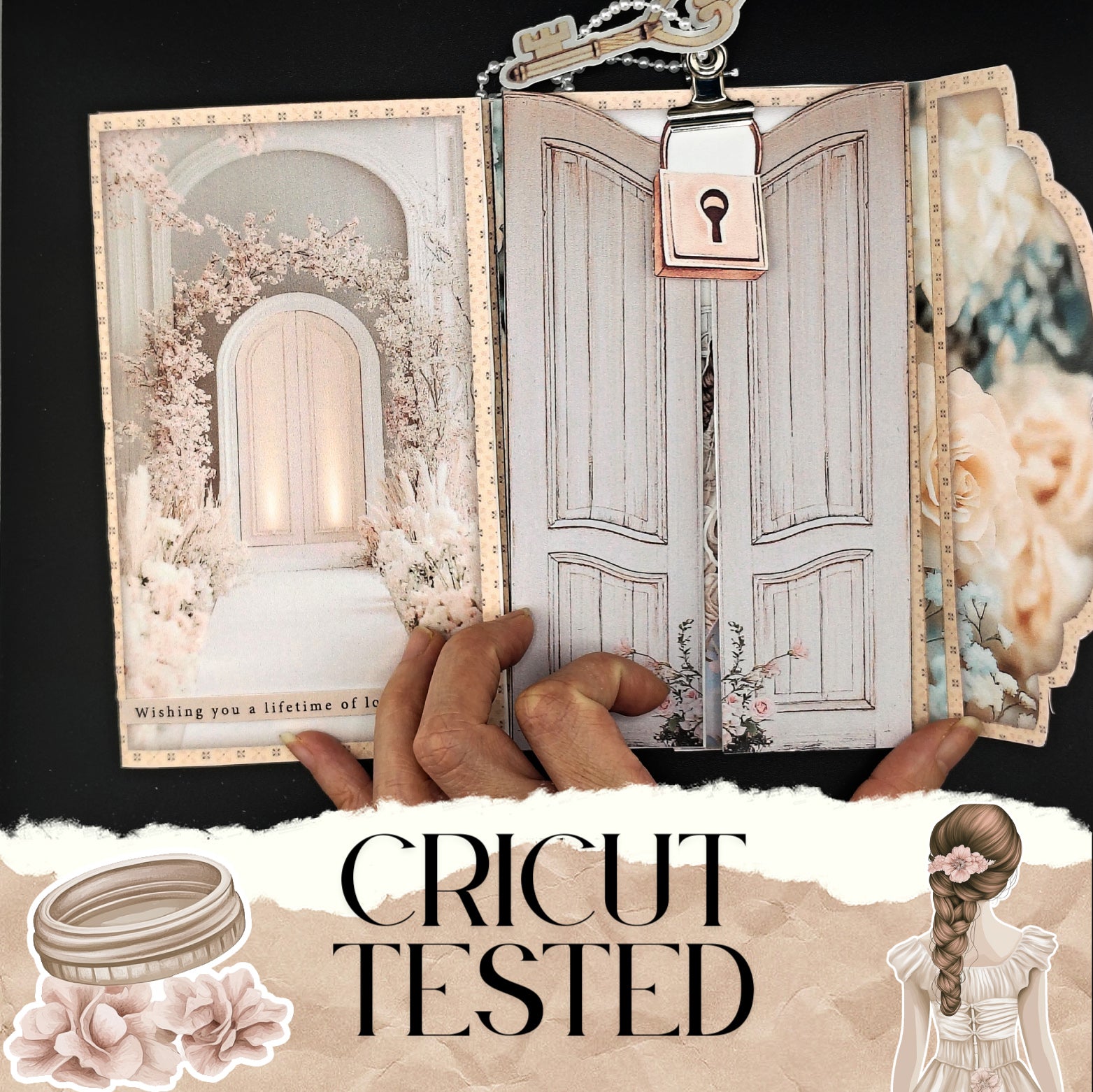 Bridal wedding Folio, Creamy Junk Journal Envelope & Pocket Set with Ephemera (Cricut-Friendly, 9 Pages)
