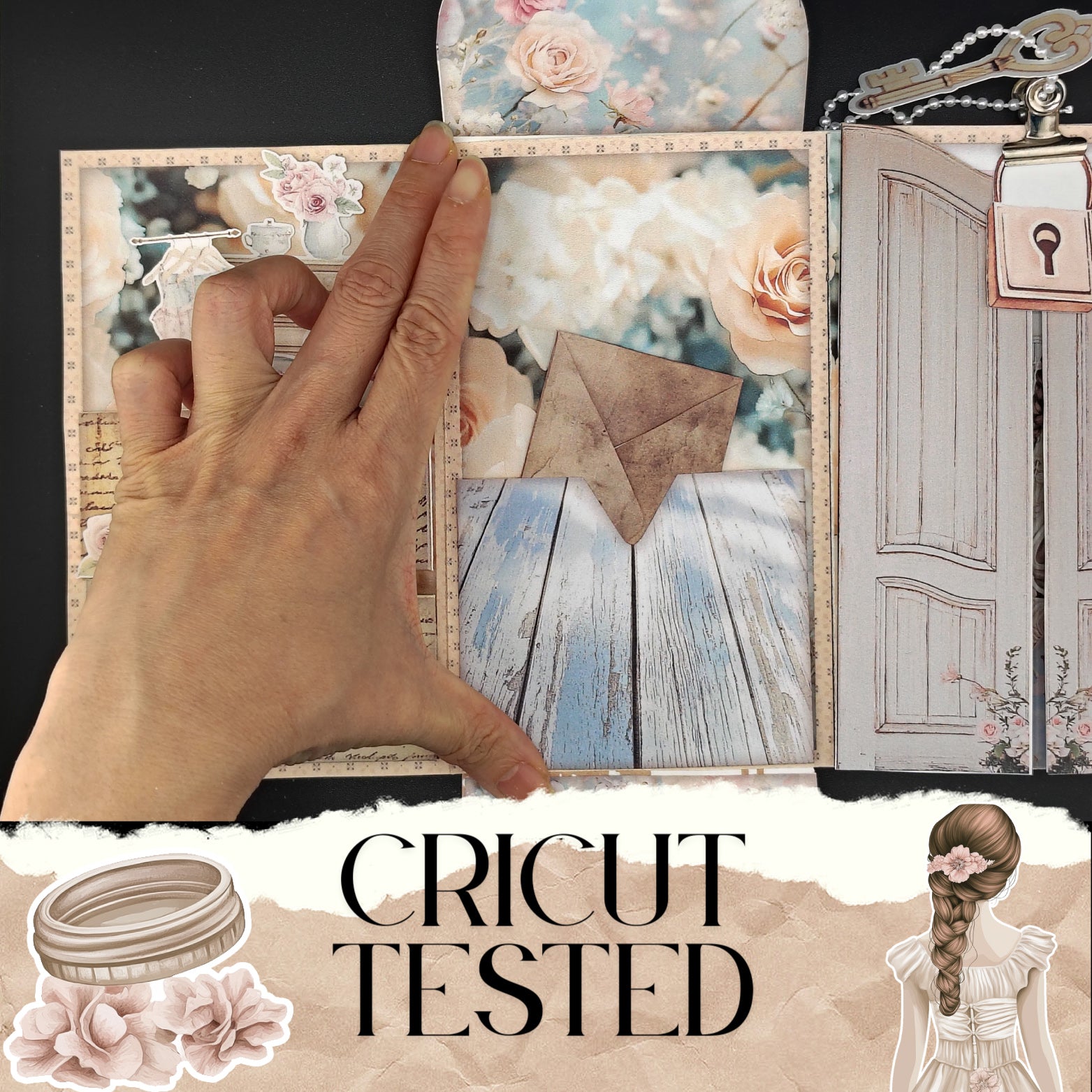 Bridal wedding Folio, Creamy Junk Journal Envelope & Pocket Set with Ephemera (Cricut-Friendly, 9 Pages)