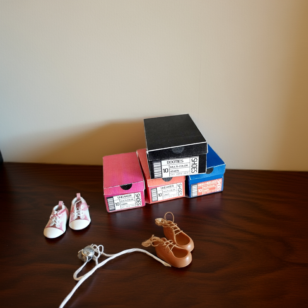 1:6 4 styles Open shoes boxes, Containers for Doll and Barbie boots, booties, sneakers, high heel shoes, sticker separated