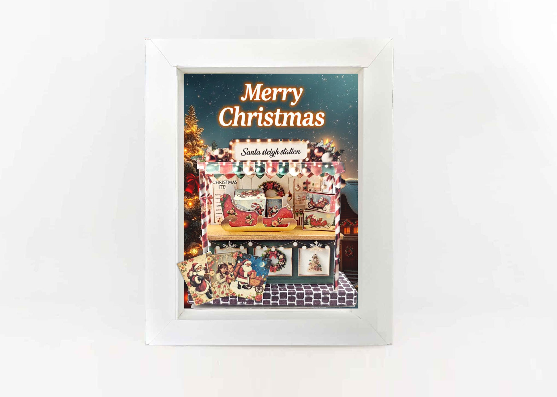 Christmas Background Scene — 7x5" Printable Miniature Backdrop for Shadow Box or Photo Frame Display (Digital Download)