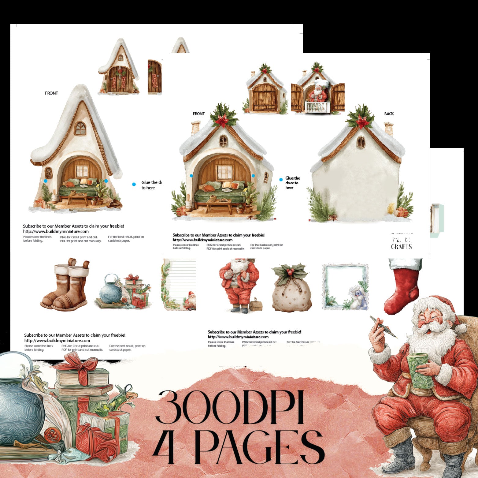 Santa House Pocket Christmas Ornaments - Junk Journal, folio kit and ephemera decoration for journal and Christmas tree decor