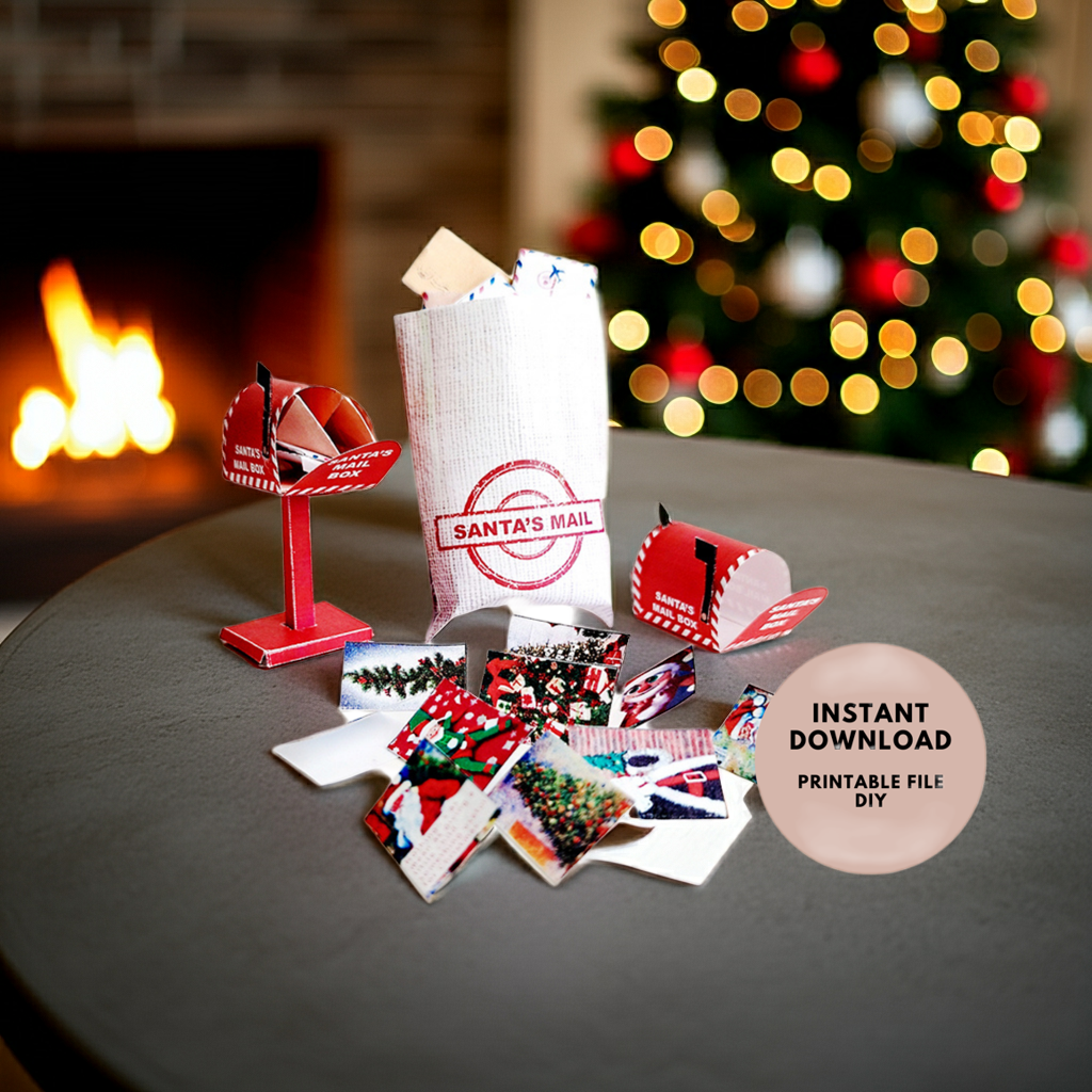 1:12 Santa Mail Set — 10 Christmas Cards, 7 Envelopes & Mini Mailbox (Printable)