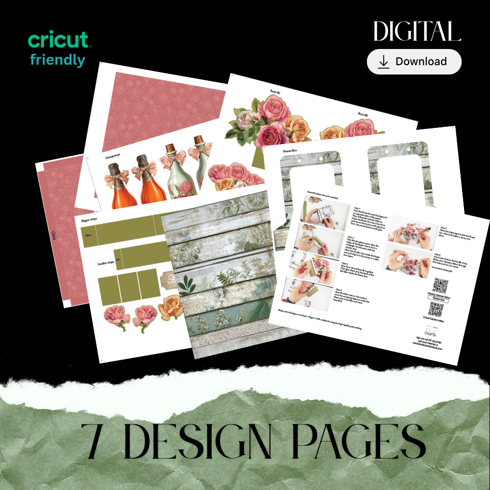 Floral champagne Pop-Up Card — Day Wine Stand-Up Gift Card with envelope (Printable Paper Craft, Digital Download)