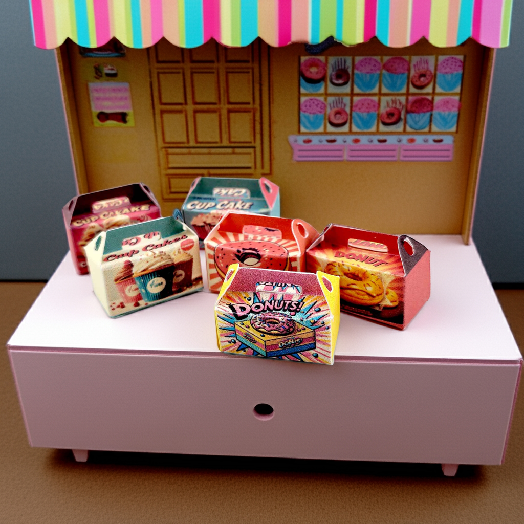Baking Donut box and Cup Cake box, 6 styles colorful diorama  for 1:12 Dollhouse accessories and food perfect decoration