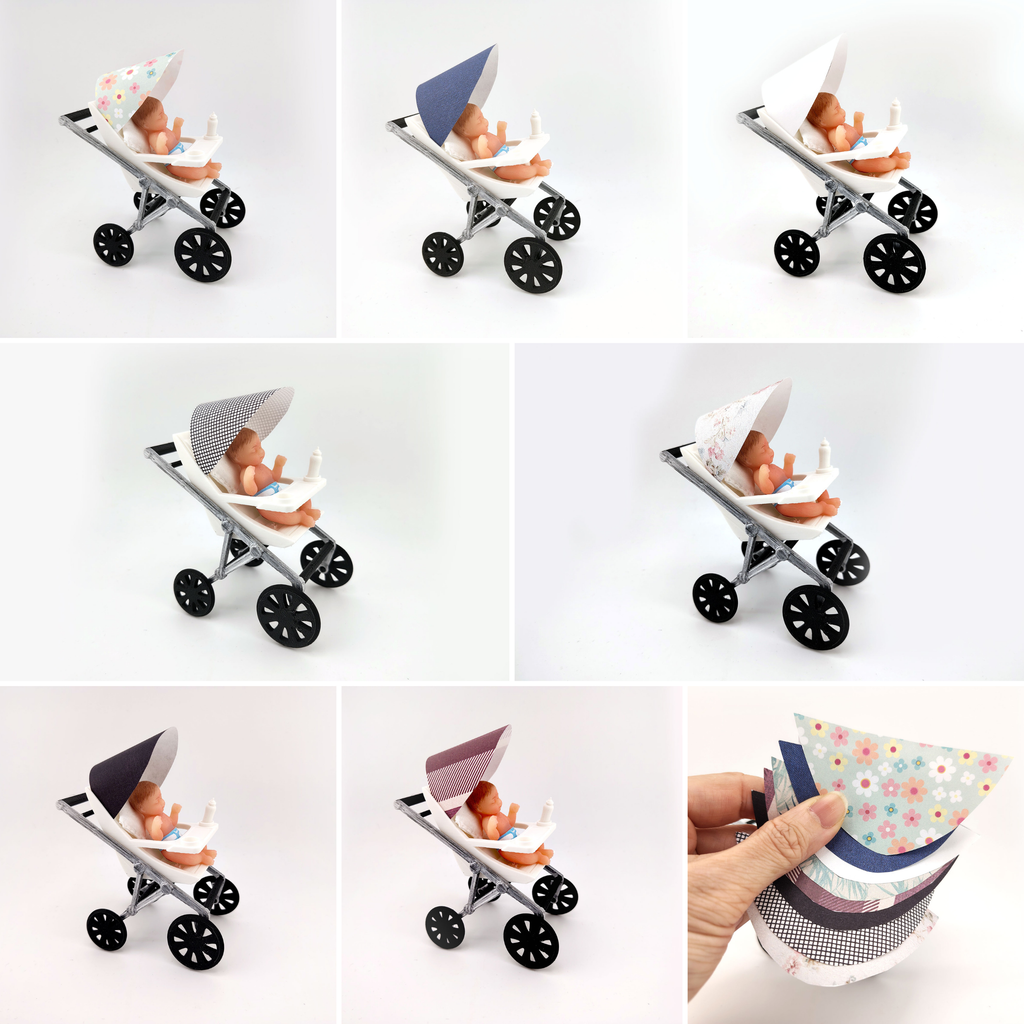 1:12 Baby High Stroller (wheel movable) STL8 styles — Miniature Baby Furniture for Dollhouse Nurseries (3D Print File, Instant Download)