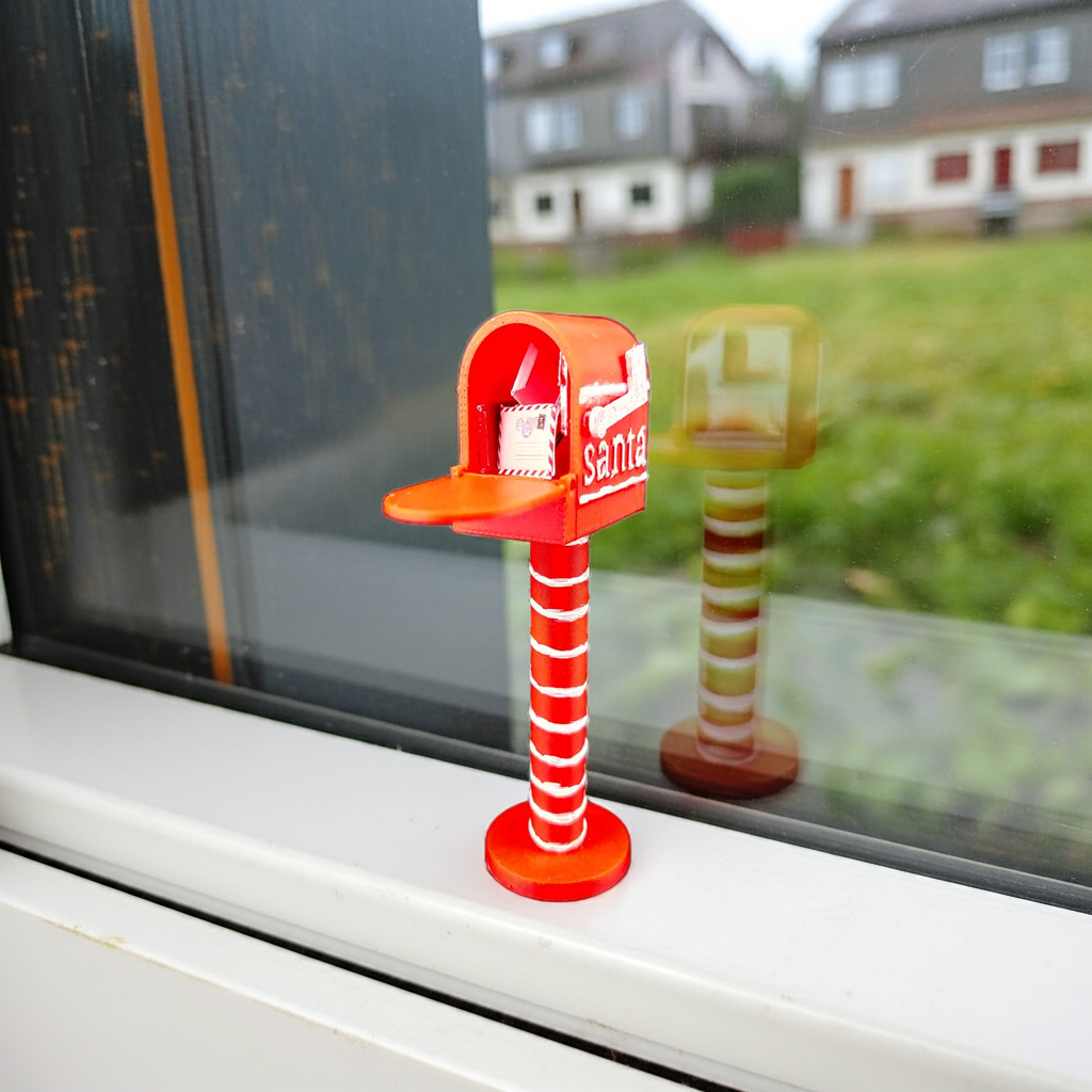 Openable Santa Christmas Mail Box with Envelope and Christmas card for 1:12 dollhouse outdoor decoration, mechanic 3d toy