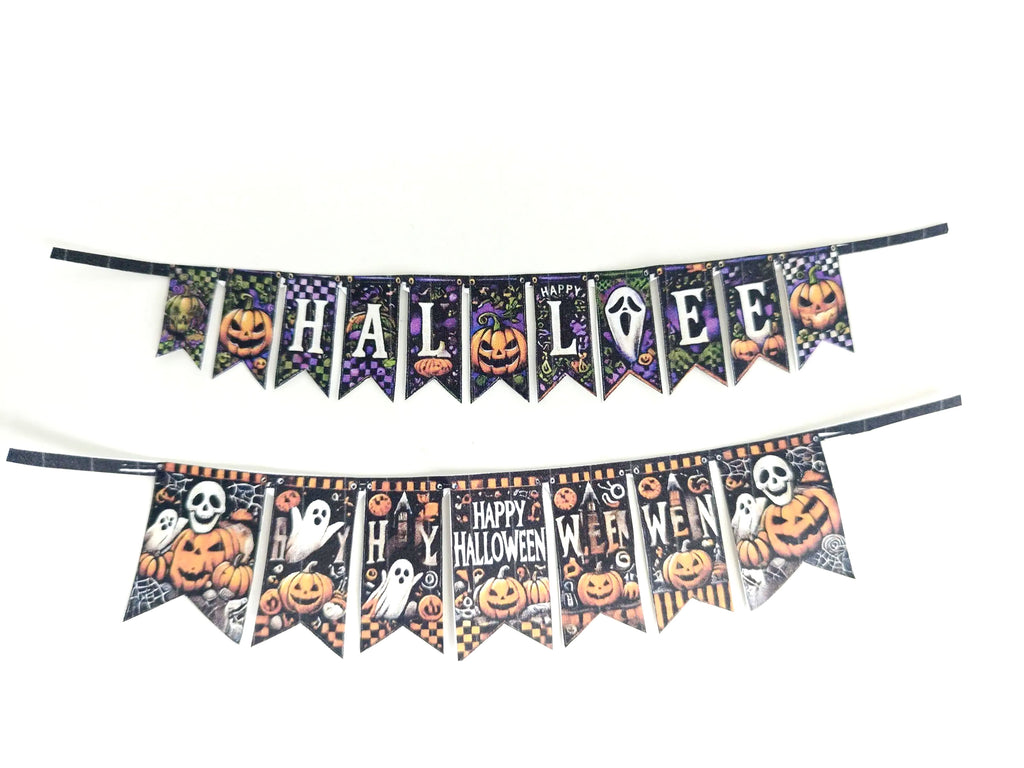 1:6 Halloween banners, plates, plate mats for 1:6 dollhouse Halloween party or dinner