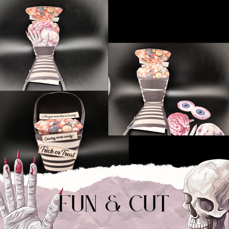Halloween Candy Bucket Pocket Ephemera — DIY Craft Kit with Spooky Eyes & Bloody Hand