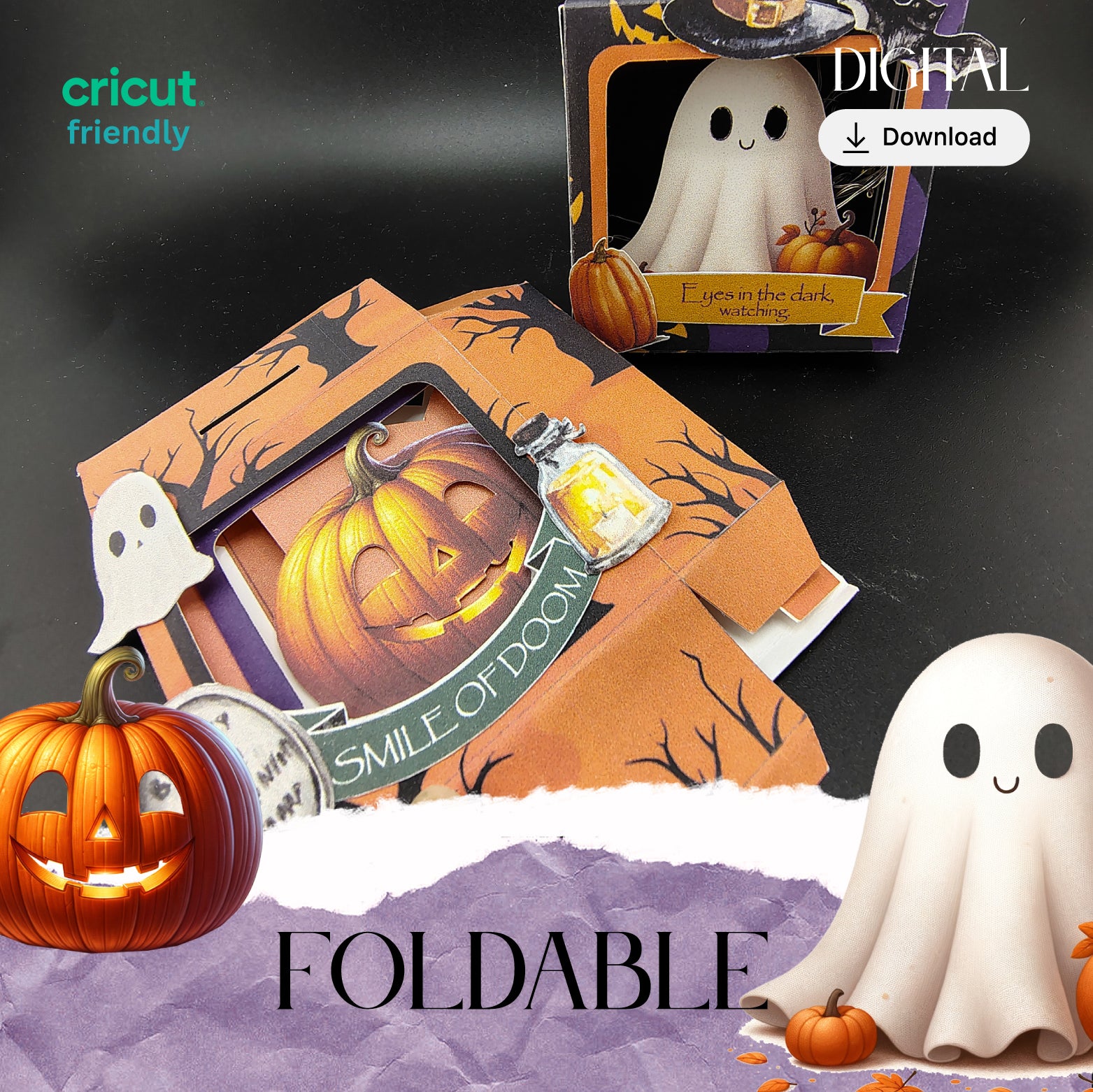 Halloween light-up ornament box DIY craft kit with spooky glowing design
