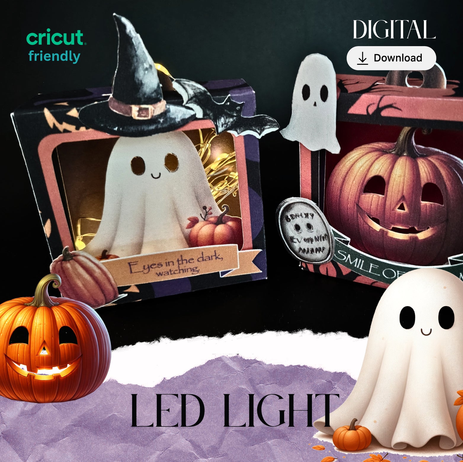 Halloween light-up ornament box DIY craft kit with spooky glowing design