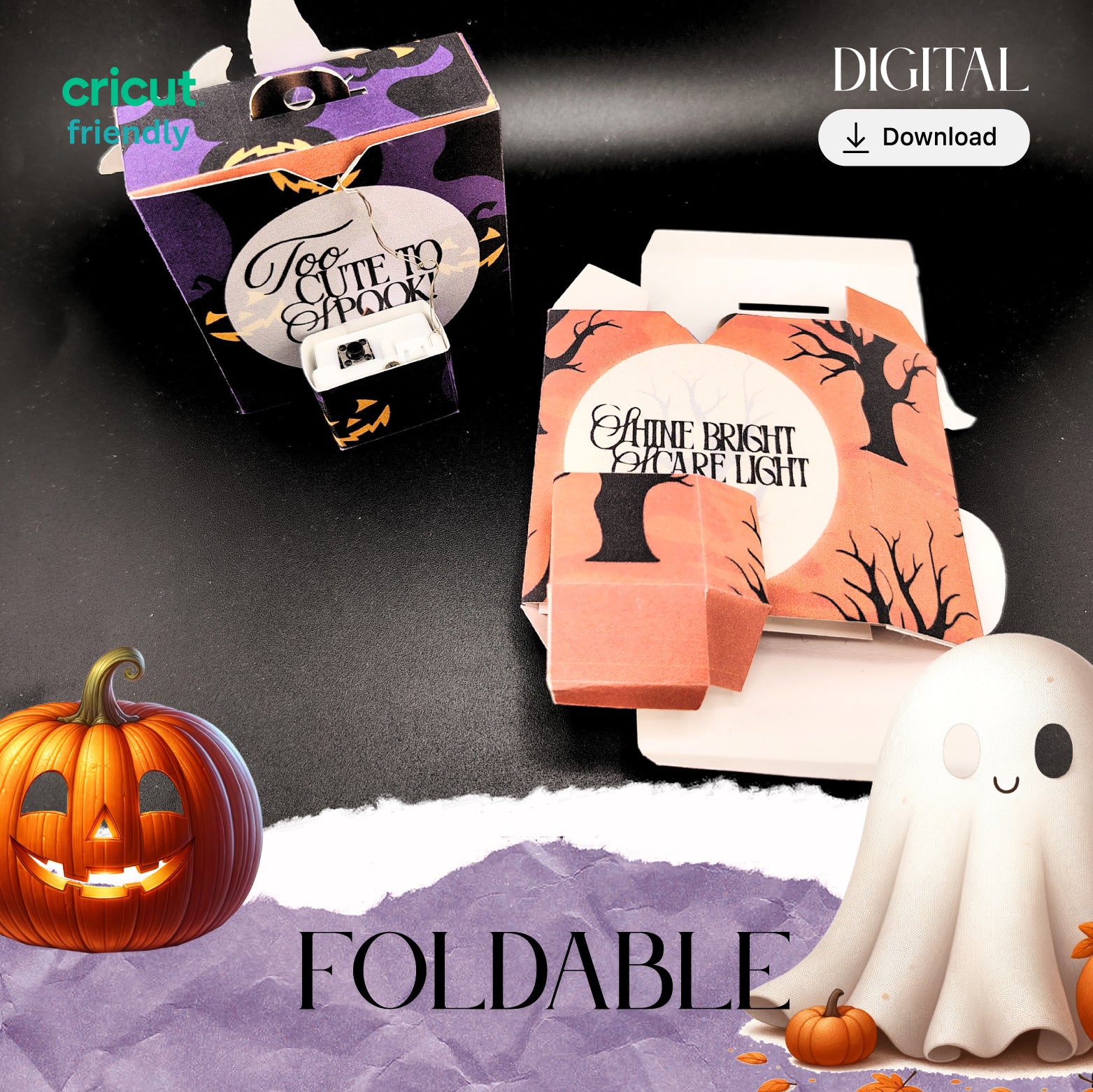 Halloween light-up ornament box DIY craft kit with spooky glowing design