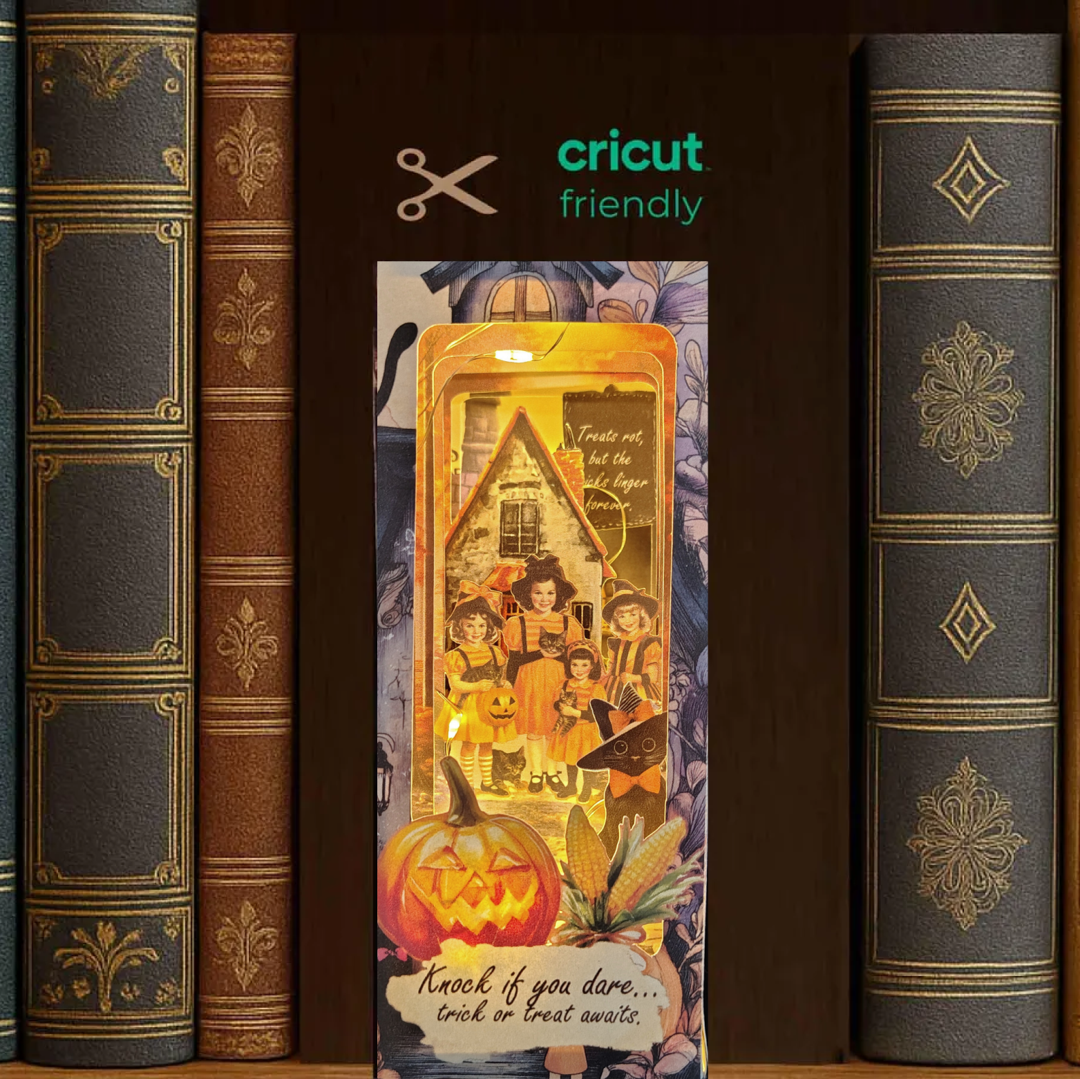 Halloween Trick or Treat BookNook Kit: Paper Diorama Template (PDF & PNG for Cricut)