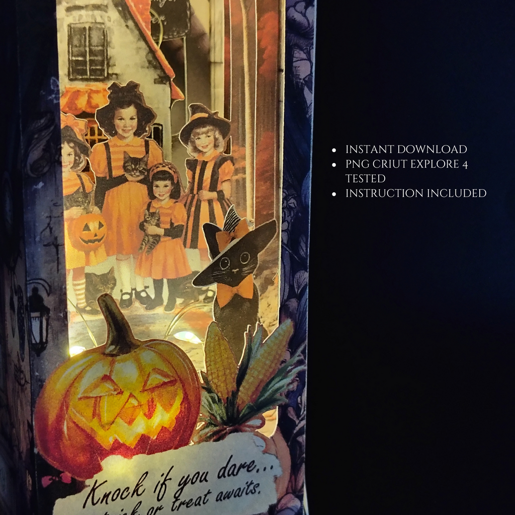 Halloween Trick or Treat BookNook Kit: Paper Diorama Template (PDF & PNG for Cricut)