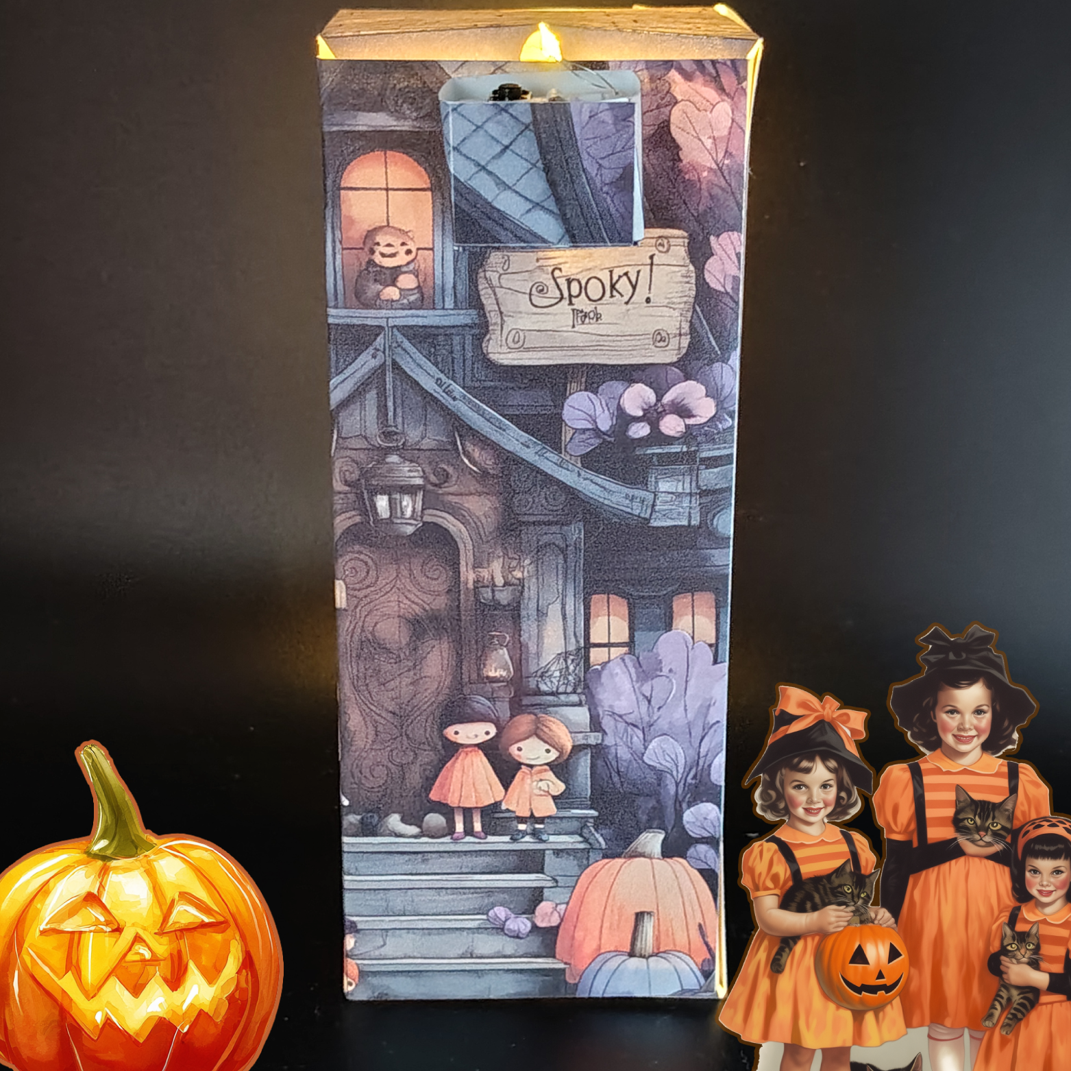 Halloween Trick or Treat BookNook Kit: Paper Diorama Template (PDF & PNG for Cricut)