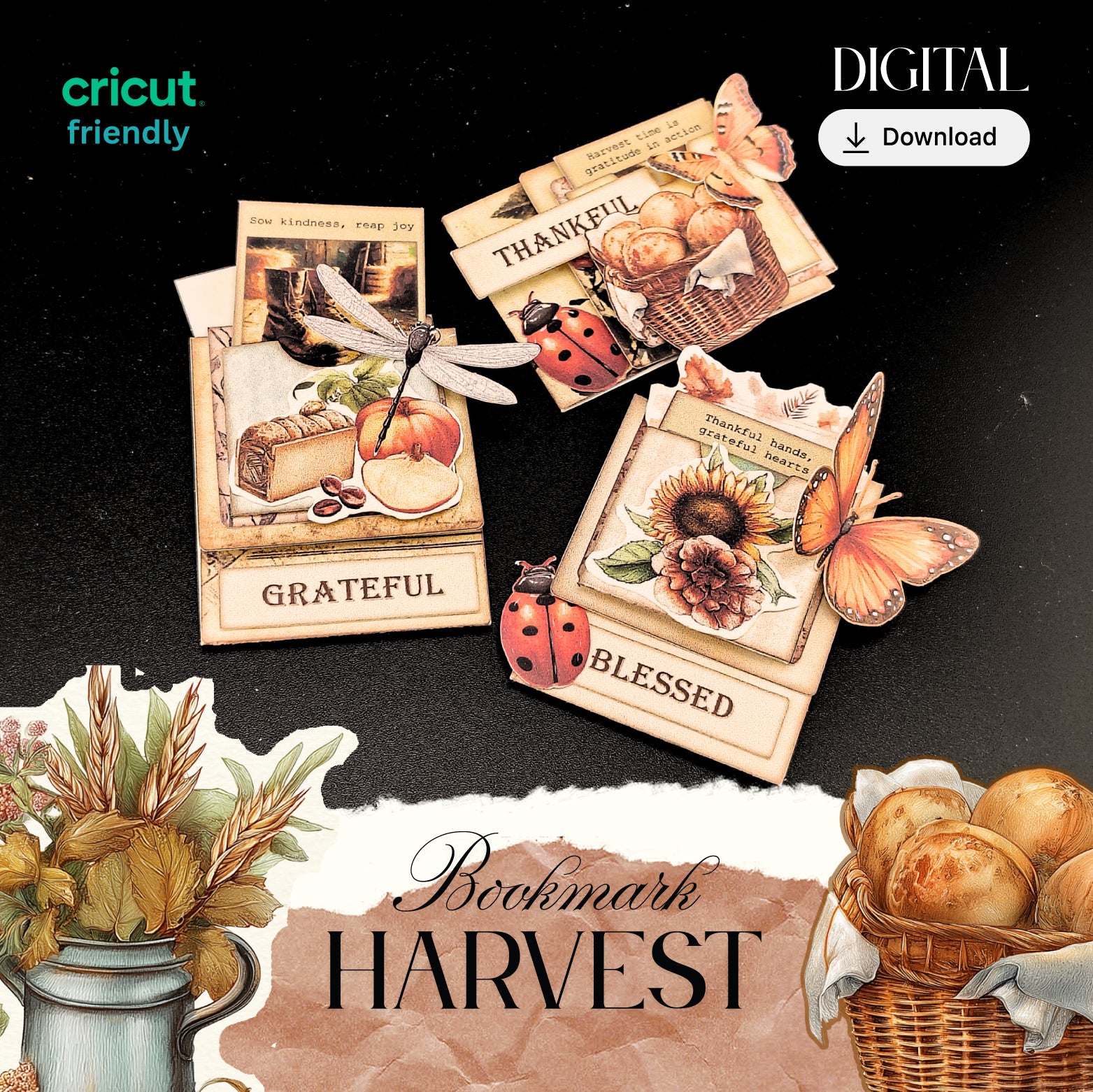 Harvest Bookmark Clip art, Embrace to a year of hard working, DIY book mark