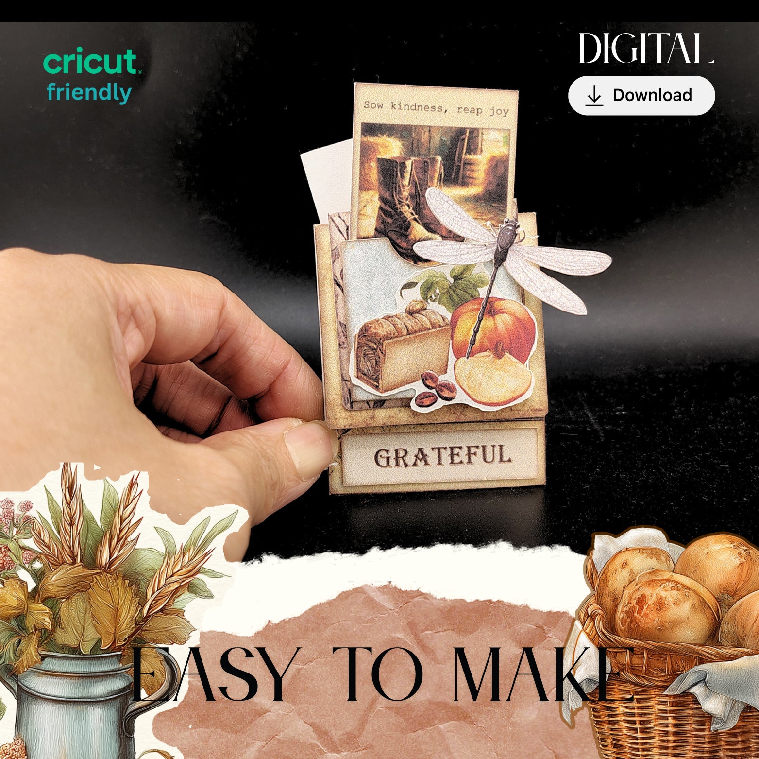 Harvest Bookmark Clip art, Embrace to a year of hard working, DIY book mark