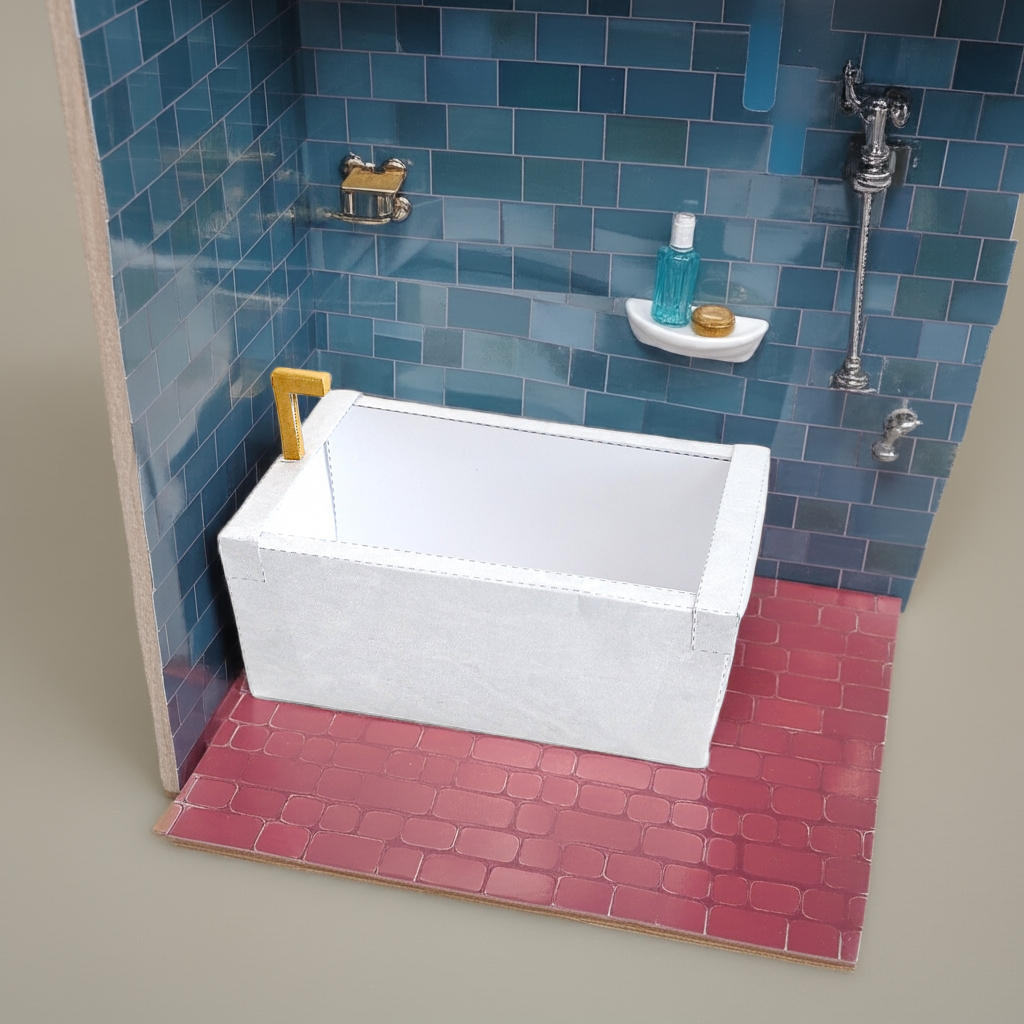 1:12 bathroom Bath Tub  Printable Dollhouse furniture  DIY printable miniature template  BMM Shoe Box  Bathroom scenes