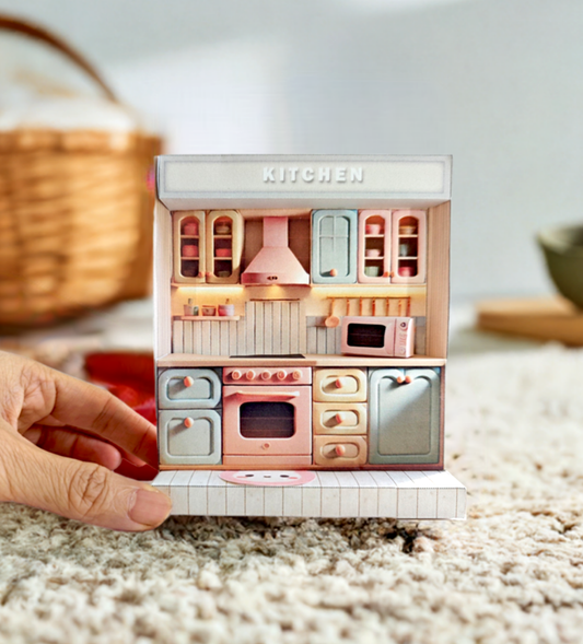 - Pick Scene Pink Kitchen -cute room, microwave,  Kitchen interior