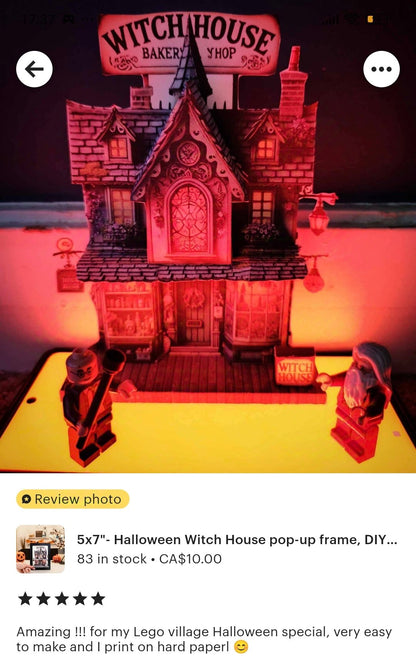 -5x7"- Halloween Witch House pop-up frame, DIY miniature scenery kit, instant download template, shadow box gift, , mini house, mini shop
