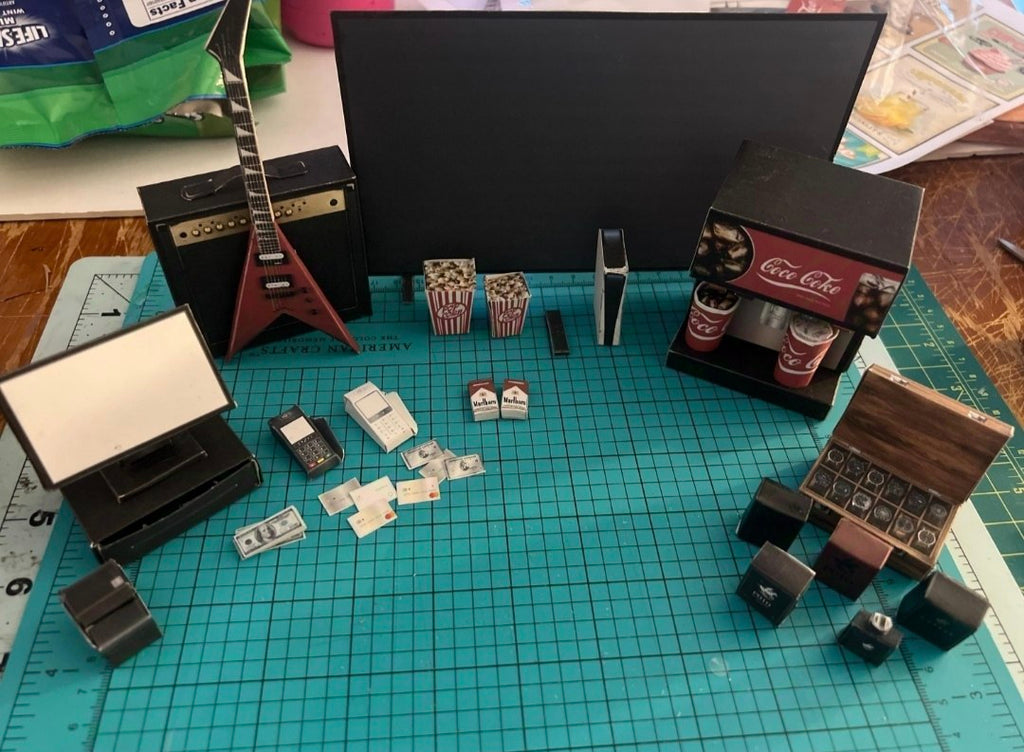 1:6 Mini Red Electric Guitar with amp, DIY Miniature Music Instrument printable template for Dollhouse home decoration and accessory