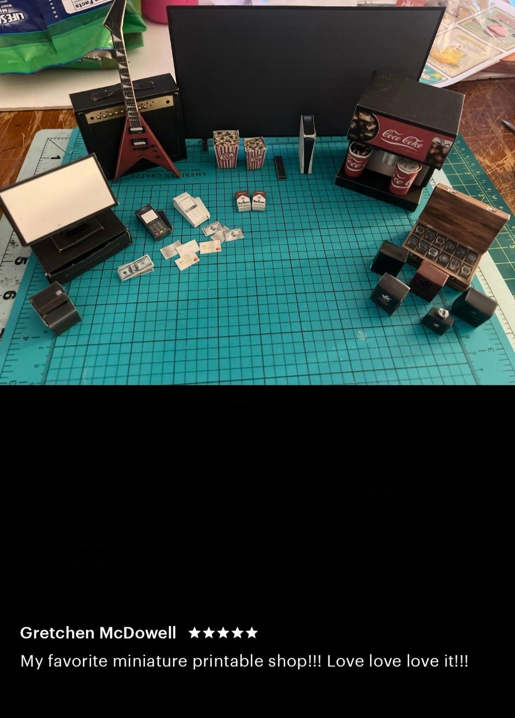 DIY printable TV Game Popcorn Dollhouse Miniature Furniture 1:6 scale 5 pieces Easy Fun Hobby