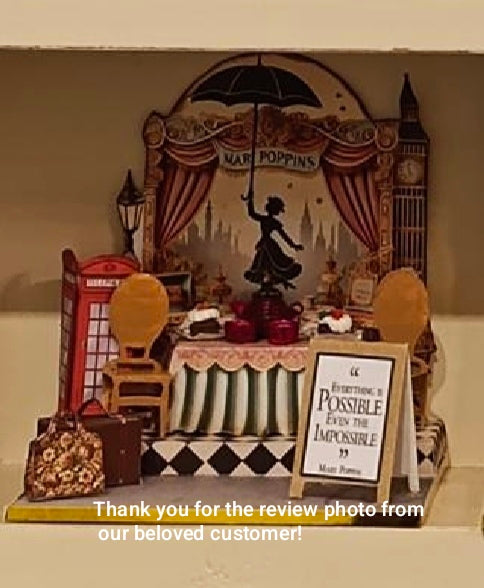 - Pick Scene Mary Poppins England Style stand - creative background, miniature kit, cute tea cup, leather bags, phone stand