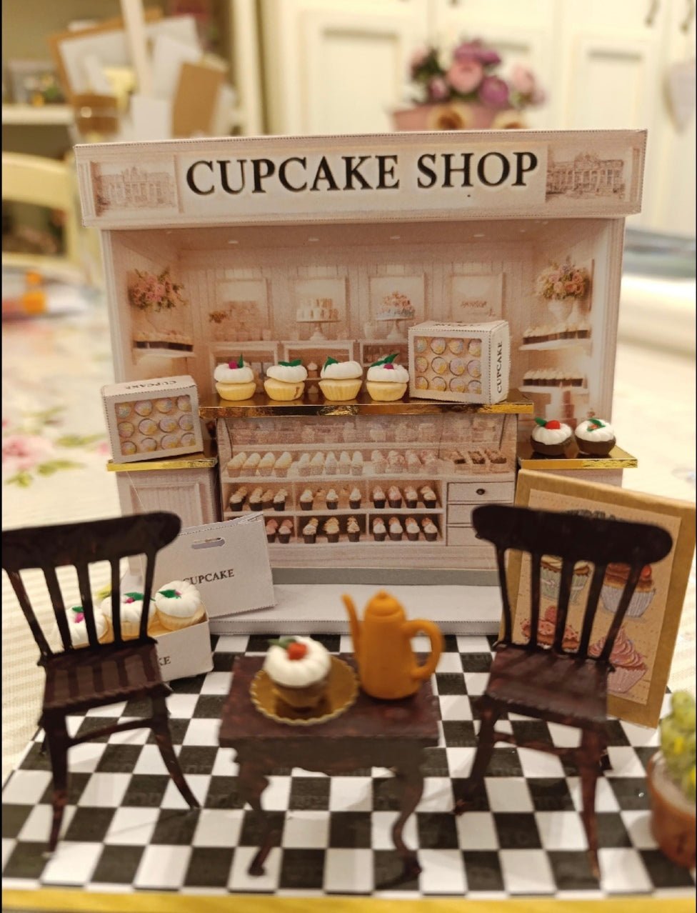 5x7"CupCake Shop pop-up frame, mini cake, cake shop, DIY miniature, instant download template, shadow box gift