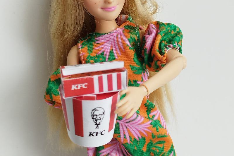 1:6, 4pieces KFC Meal Set - Printable Dollhouse Fast Food for dolls - Chicken, Chicken Bucket , Fries, DIY, printable miniature template
