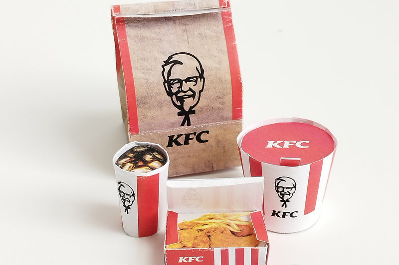 1:6, 4pieces KFC Meal Set - Printable Dollhouse Fast Food for dolls - Chicken, Chicken Bucket , Fries, DIY, printable miniature template