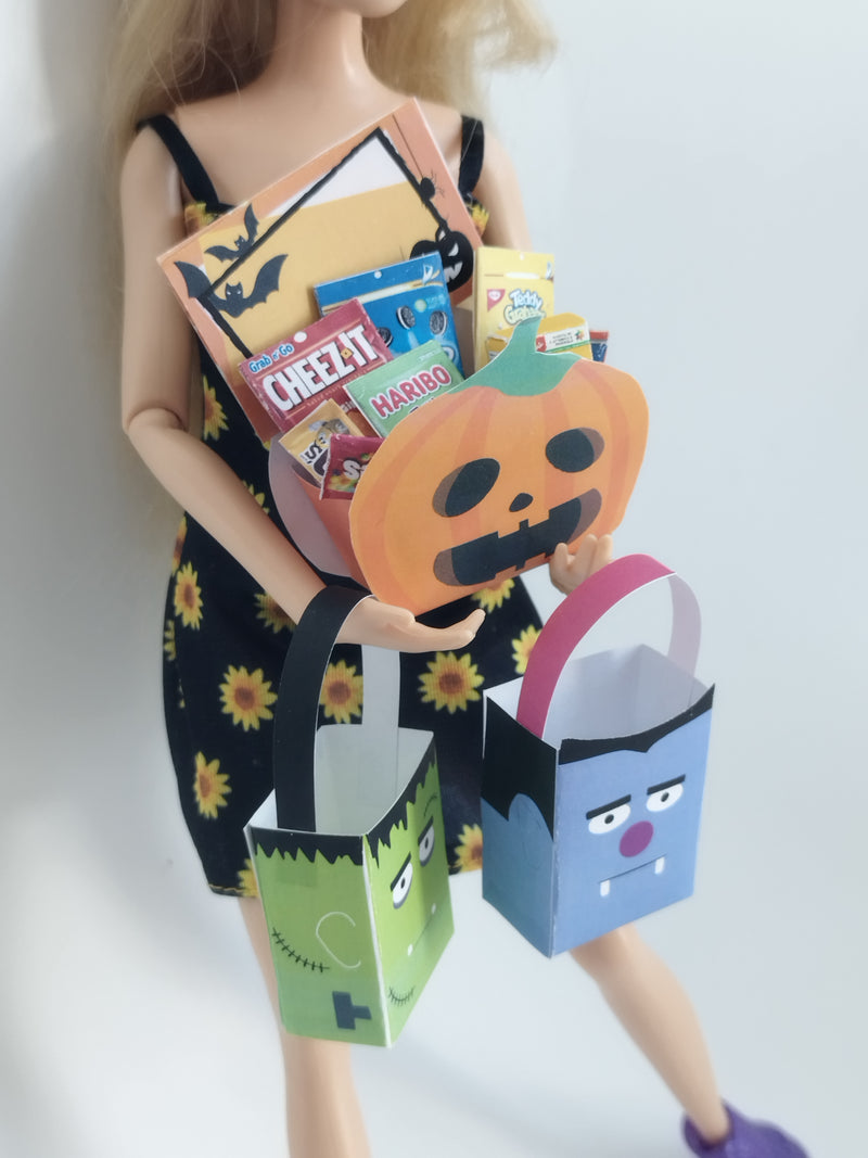 1:6 Scale Halloween Snack Bucket Printable – Dollhouse Miniature Template (PDF)