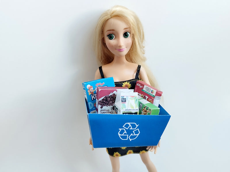 Recycle Bin for Office Recycling Container garbage bin rubbish bin trash bin for dollhouse Small Storage Bin with Recycling Logo, Blue 1:6