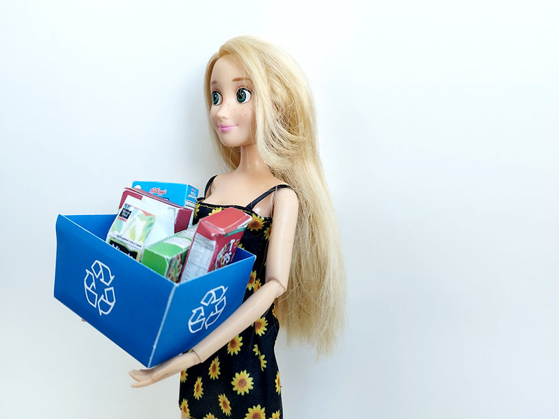 Recycle Bin for Office Recycling Container garbage bin rubbish bin trash bin for dollhouse Small Storage Bin with Recycling Logo, Blue 1:6