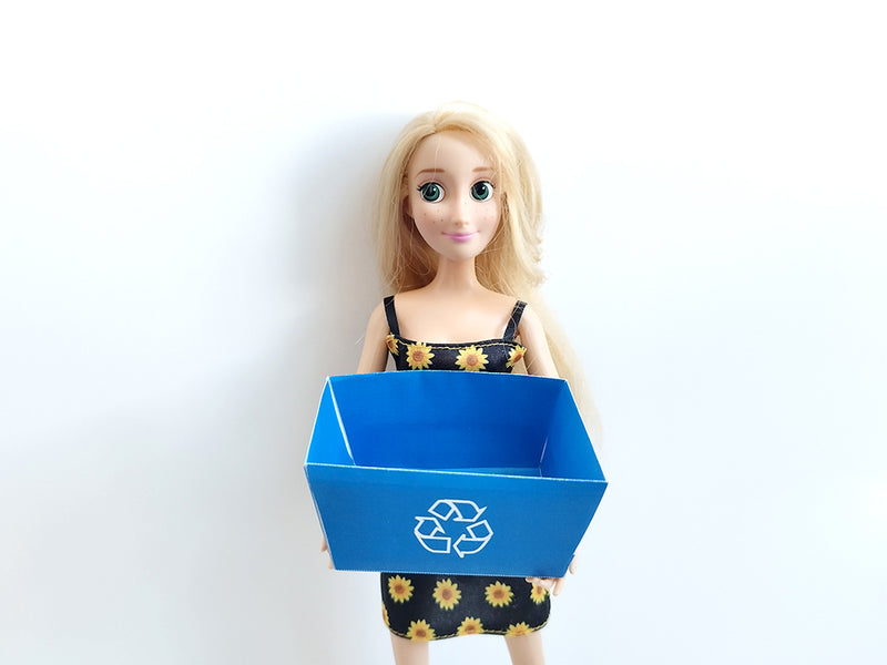 Recycle Bin for Office Recycling Container garbage bin rubbish bin trash bin for dollhouse Small Storage Bin with Recycling Logo, Blue 1:6