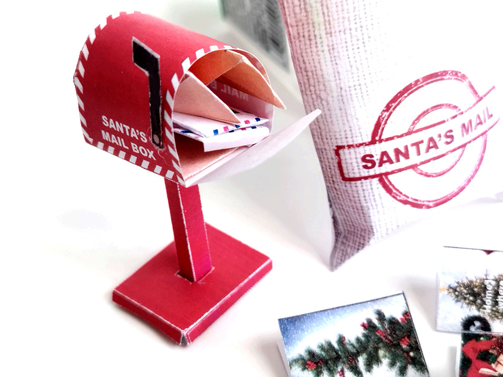 1:12 Santa Mail Set — 10 Christmas Cards, 7 Envelopes & Mini Mailbox (Printable)
